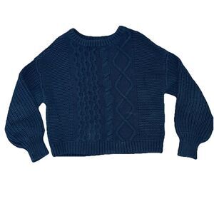 Free People Women’s Sweater Size Small Dream Cable Crewneck Black Chunky Knit